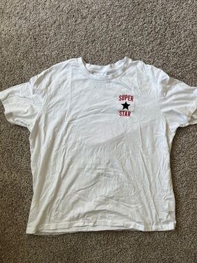 T.J.Maxx White Short Sleeve Tee with Red "Super Star" and Black Star